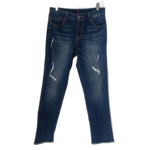 1822 Denim Roll Cuff Distressed Blue Skinny Jeans Size 12